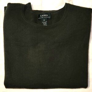 EUC Lauren Ralph Lauren 100% Cashmere Soft Sweater Short Sleeves Olive Green 2x